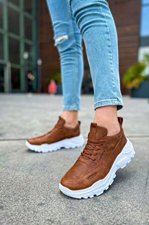 J089 Low Top Lace Up Ortopedik Taban Günlük Cilt Erkek Sneaker Spor Ayakkabı CBT Taba