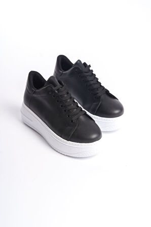 SABINA Bağcıklı Ortopedik Taban Kadın Sneaker Ayakkabı BT Siyah