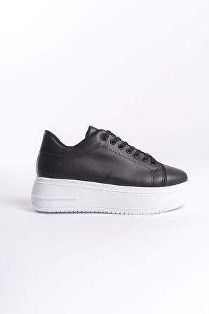 SABINA Bağcıklı Ortopedik Taban Kadın Sneaker Ayakkabı BT Siyah