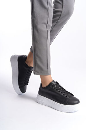 SABINA Bağcıklı Ortopedik Taban Kadın Sneaker Ayakkabı BT Siyah