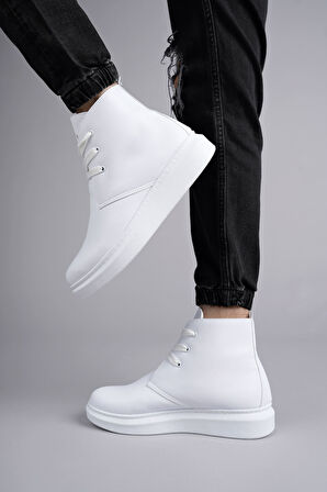 J207 Oslo Bağcıklı Cilt Erkek Günlük Spor Bot BT Beyaz