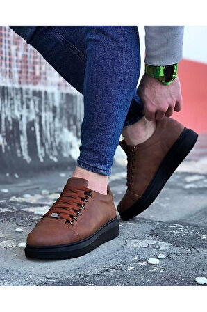 J08 Bağcıklı Ortopedik Taban Erkek Sneaker Günlük Ayakkabı ST Taba