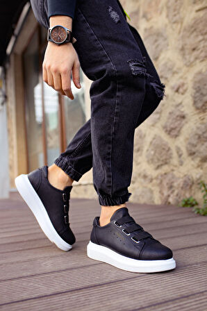 J253 Mirror Non Ortopedik Taban Günlük Cilt Erkek Sneaker Spor Ayakkabı CBT Siyah