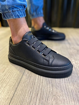 J521 Bağcıksız Lastikli 4 Bantlı Ortopedik Taban Erkek Günlük Sneaker Spor Ayakkabı ST Siyah