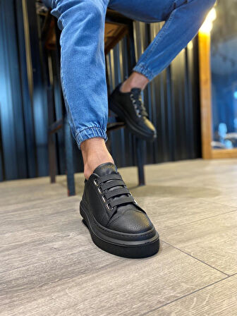 J521 Bağcıksız Lastikli 4 Bantlı Ortopedik Taban Erkek Günlük Sneaker Spor Ayakkabı ST Siyah
