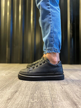 J521 Bağcıksız Lastikli 4 Bantlı Ortopedik Taban Erkek Günlük Sneaker Spor Ayakkabı ST Siyah
