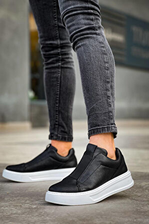 J007 Bağcıksız Lastikli Ortopedik Taban Tek Bant Erkek Spor Sneaker Ayakkabı BT Siyah