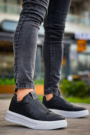 J007 Bağcıksız Lastikli Ortopedik Taban Tek Bant Erkek Spor Sneaker Ayakkabı BT Siyah