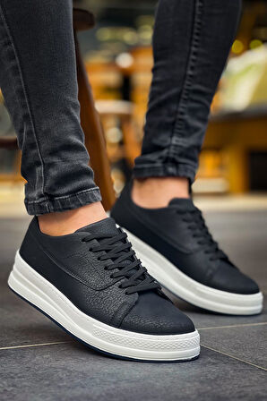 J2401 Ortopedik Taban Günlük Cilt Erkek Sneaker Spor Ayakkabı CBT Siyah