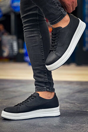 J2401 Ortopedik Taban Günlük Cilt Erkek Sneaker Spor Ayakkabı CBT Siyah