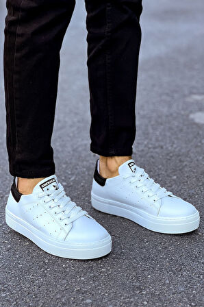 J983 Tennis Ortopedik Taban Günlük Cilt Erkek Sneaker Spor Ayakkabı CBT Beyaz/Siyah