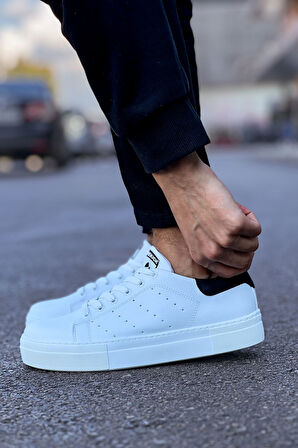 J983 Tennis Ortopedik Taban Günlük Cilt Erkek Sneaker Spor Ayakkabı CBT Beyaz/Siyah
