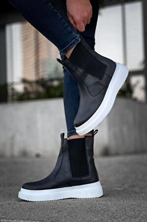 J0992 Bağcıksız Ortopedik Taban Suya ve Soğuğa Dayanıklı Günlük Kışlık Cilt Erkek Bot BT Siyah