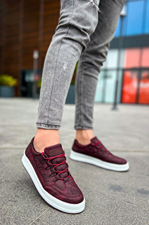 J040 C-Rey Ortopedik Taban Günlük Cilt Erkek Sneaker Spor Ayakkabı CBT Bordo