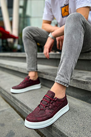J040 C-Rey Ortopedik Taban Günlük Cilt Erkek Sneaker Spor Ayakkabı CBT Bordo
