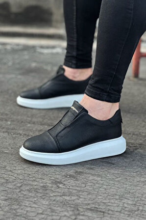 J023 Bağcıksız Lastikli Ortopedik Taban Erkek Sneaker Günlük Ayakkabı BT Siyah