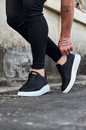 J023 Bağcıksız Lastikli Ortopedik Taban Erkek Sneaker Günlük Ayakkabı BT Siyah
