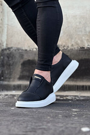 J023 Bağcıksız Lastikli Ortopedik Taban Erkek Sneaker Günlük Ayakkabı BT Siyah
