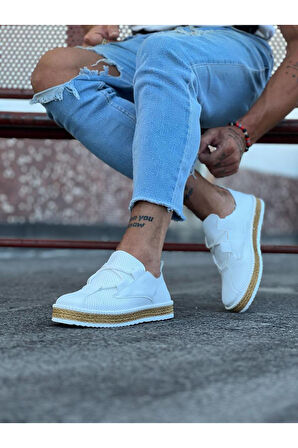 J015 Bağcıklı Ortopedik Taban Erkek Klasik Günlük Ayakkabı HT Beyaz