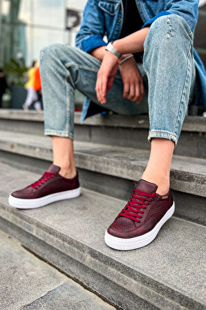 J015 First Edition Ortopedik Taban Günlük Cilt Erkek Sneaker Spor Ayakkabı CBT Bordo