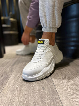 J-N75 Bağcıklı Ortopedik Taban Erkek Kapitone Desenli Günlük Sneaker Spor Ayakkabı BT Beyaz