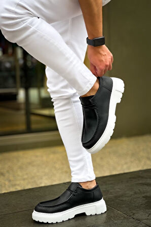 J2404 Castle Ortopedik Taban Günlük Cilt Erkek Klasik Ayakkabı CBT Siyah