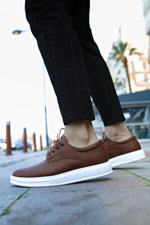 J001 Bağcıklı Ortopedik Taban Erkek Günlük Klasik Ayakkabı BT Taba