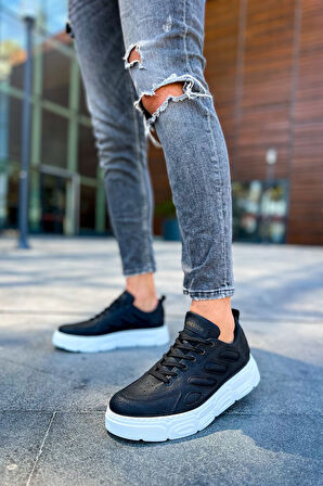 J105 Cronus Ortopedik Taban Günlük Cilt Erkek Sneaker Spor Ayakkabı CBT Siyah