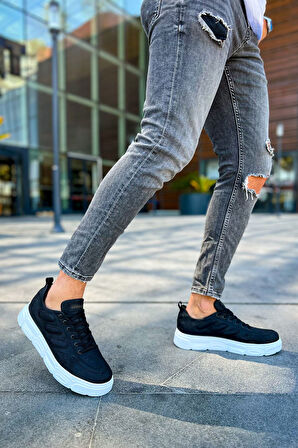 J105 Cronus Ortopedik Taban Günlük Cilt Erkek Sneaker Spor Ayakkabı CBT Siyah