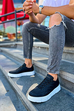 J105 Cronus Ortopedik Taban Günlük Cilt Erkek Sneaker Spor Ayakkabı CBT Siyah