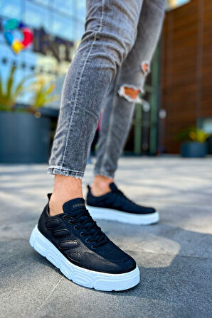 J105 Cronus Ortopedik Taban Günlük Cilt Erkek Sneaker Spor Ayakkabı CBT Siyah