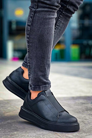 J007 Bağcıksız Lastikli Ortopedik Taban Tek Bant Erkek Spor Sneaker Ayakkabı ST Siyah