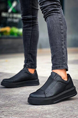 J007 Bağcıksız Lastikli Ortopedik Taban Tek Bant Erkek Spor Sneaker Ayakkabı ST Siyah