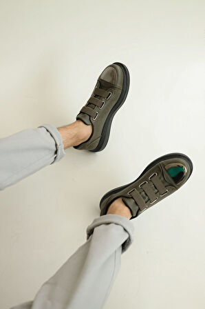 J251 Mirror Ortopedik Taban Günlük Cilt Erkek Sneaker Spor Ayakkabı CST Haki