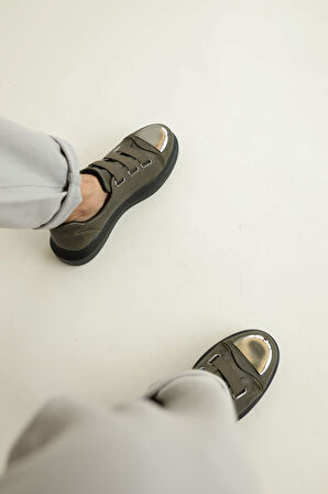 J251 Mirror Ortopedik Taban Günlük Cilt Erkek Sneaker Spor Ayakkabı CST Haki