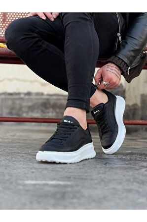 J507 Bağcıklı Ortopedik Taban Erkek Sneaker Günlük Ayakkabı BT Siyah