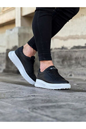 J507 Bağcıklı Ortopedik Taban Erkek Sneaker Günlük Ayakkabı BT Siyah
