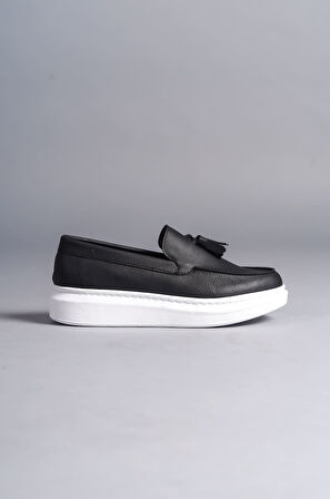 J154 Blaze Bağcıksız Püsküllü Cilt Erkek Günlük Spor Klasik Ayakkabı BT Siyah