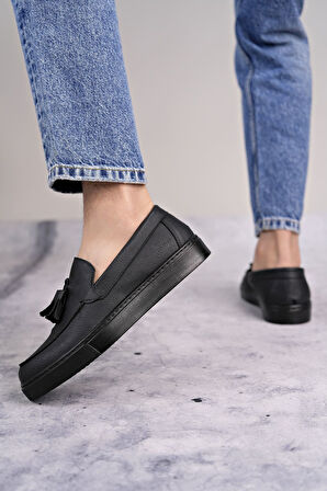 J153 Bloom Bağcıksız Püsküllü Cilt Erkek Günlük Spor Klasik Ayakkabı CST - Siyah