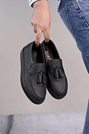 J153 Bloom Bağcıksız Püsküllü Cilt Erkek Günlük Spor Klasik Ayakkabı CST - Siyah