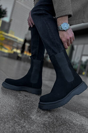 J223 Alaska Bağcıksız Ortopedik Taban Günlük Süet Erkek Spor Postal Bot SST Siyah