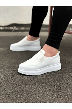 J049 Bağcıksız Lastikli Ortopedik Taban Erkek Sneaker Günlük Ayakkabı BT Beyaz
