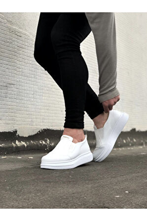 J049 Bağcıksız Lastikli Ortopedik Taban Erkek Sneaker Günlük Ayakkabı BT Beyaz