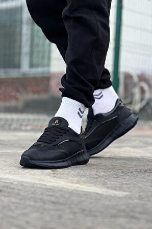 J062 Bağcıklı Ortopedik Taban Triko Erkek Sneaker Günlük Spor Ayakkabı ST Siyah