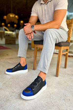 J251 Mirror Ortopedik Taban Günlük Cilt Erkek Sneaker Spor Ayakkabı CBT Siyah/Mavi