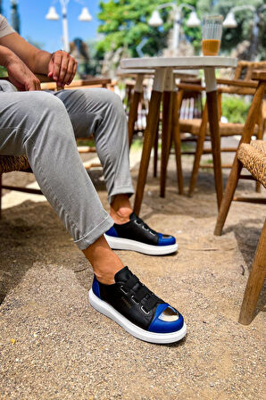 J251 Mirror Ortopedik Taban Günlük Cilt Erkek Sneaker Spor Ayakkabı CBT Siyah/Mavi