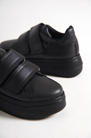 VENEDIK Bağcıksız Cırtlı 2 Bantlı Ortopedik Taban Kadın Sneaker Günlük Ayakkabı ST Siyah