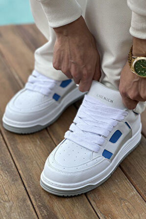 J2410 Avax Ortopedik Taban Günlük Cilt Erkek Sneaker Spor Ayakkabı CBT Beyaz/Mavi