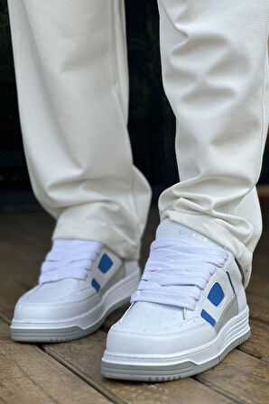 J2410 Avax Ortopedik Taban Günlük Cilt Erkek Sneaker Spor Ayakkabı CBT Beyaz/Mavi
