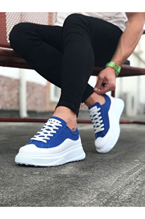 J507 Bağcıklı Ortopedik Taban Erkek Sneaker Günlük Ayakkabı BT Mavi/Beyaz